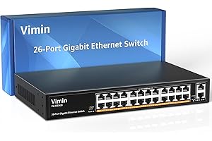 Switch Ethernet Gigabit de 24 Puertos VIMIN con 2 Puertos ascendentes de 1000 Mbps, Switch de Red no administrado de 26 Puertos Que admite IEEE802.3af/at, VLAN, Carcasa de Metal, Escritorio