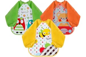 Lictin 3 Set Wasserdicht Lätzchen Lätzchen Babylätzchen mit Ärmeln Wasserdicht Baby Lätzchen Ärmellätzchen Unisex Lätzchen Set