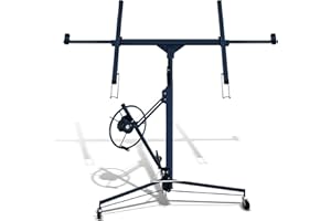 Ikodm - Elevador de placas plegable XXL para placas de yeso de hasta máx. 68 kg, 132 – 335 cm, altura de trabajo ajustable, ancho máximo 294 cm, 3 ruedas con freno de estacionamiento, color azul