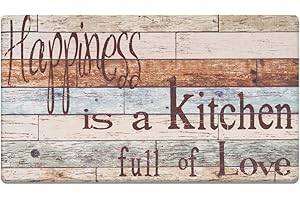 RECYCO PVC Kitchen Mats 44X76cm,Non Slip Waterproof Kitchen Floor Mats,Anti-Fatigue Kitchen Rugs Washable Cushioned Kitchen Runner Rug for Home & Office,Happiness