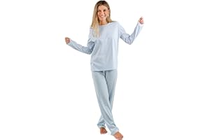 TRAMAS+ Pijama Mujer 100% Algodón con Camiseta Manga Larga y Pantalón Largo, Pijamas de Entretiempo Primavera y Verano