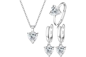 TOEECY Conjunto Joyas Corazón Cristal Brillante Collar Pendientes Anillo Plata Elegante Mujer Accesorios Ajustable
