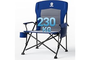 EVER ADVANCED Camping Chair for Adults Oversized 230KG, Folding Chair for Heavy People with Side Pocket, Heavy Duty Extra Wide Garden with Hard Armrest Foldable Fishing Outdoor Blue