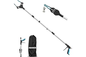 ANANOR 112 cm składany chwytak dla seniorów, ulepszona szeroka szczęka z obrotową głowicą 360° i 2 torby do przechowywania, magnetycznym chwytak do śmieci, przedłużenia ramion, pomoce