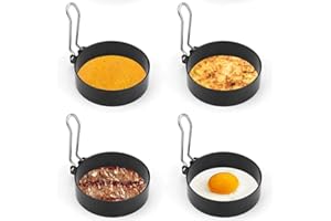 ENCO 4 Pièce Anneau d'Oeuf En Acier Inoxydable, Moule à Oeufs Frits, Œuf Poché Rond, pour Oeufs Au Plat, Rouleaux d'Oeufs, Steaks, Crêpes Forme de Crêpes Aux Oeufs Frits