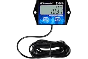 Runleader Medidor de tacómetro digital de horas - Alerta de RPM,pantalla de retroiluminación, batería reemplazable para motosierra de motor de gasolina pequeño de 2/4 tiempos generador
