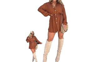 Goniome Satin Dress Set, Satin Covered Nights Romper Dress, Women's Solid Color Casual Elegant Button Long Sleeve Shirt Suit