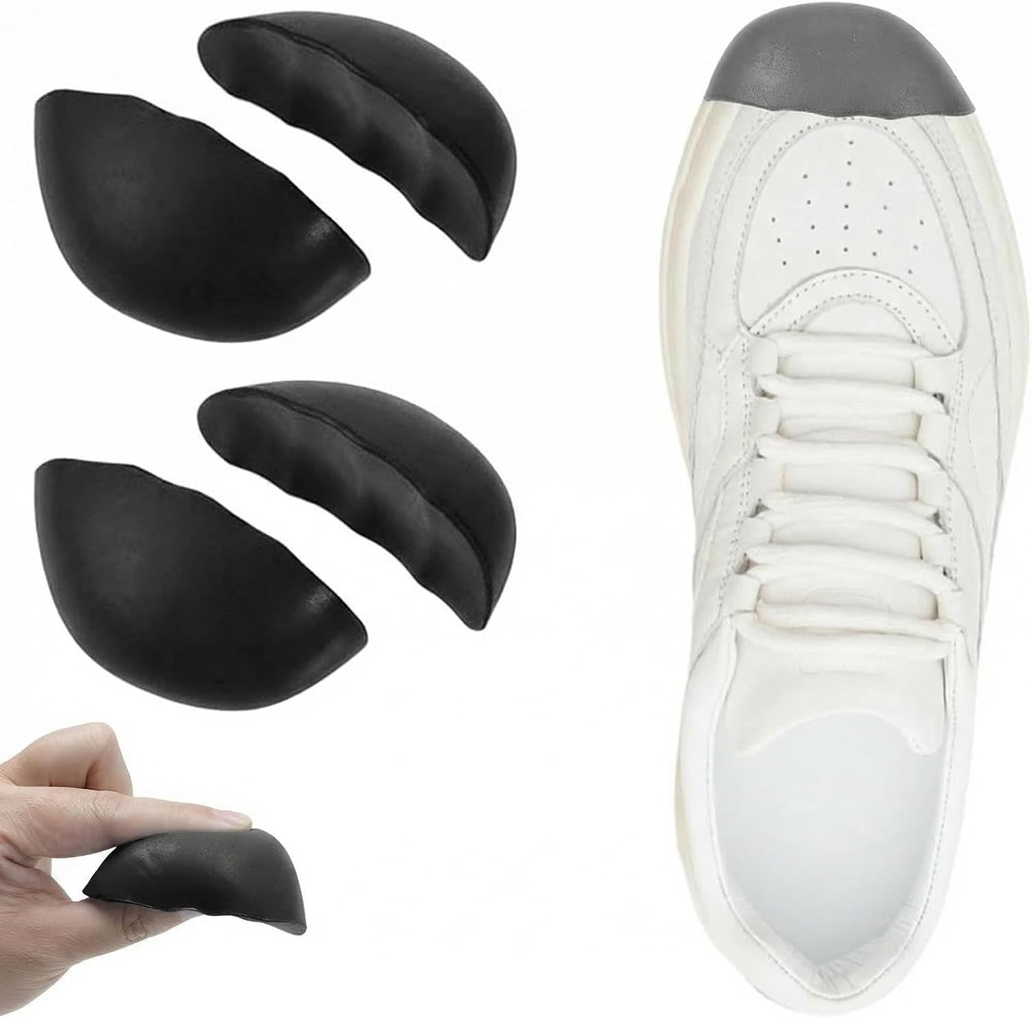 GWEOR Pack de 2 Pares de Relleno para Zapatos Grandes, Ajustador de Talla de Calzado Reutilizable, Almohadillas Suaves para Puntera de Calzado Holgado, Talla M, Negro