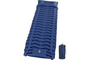 Tixexo Colchón Autoinflable para Camping,10cm Colchón de Aire Individual con Bomba de Pie y Almohada,Esterilla Camping Impermeable Portátil y Plegable para Playa, Viajes, Senderismo (Azul)