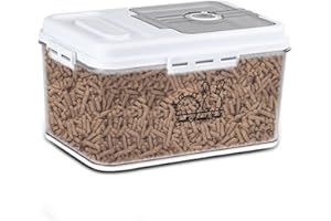 APITOS Small Animals Food Storage Container,Airtight Food and Treat Storage Jars for Small Animals,5 Liters with Measuring Cup-Pet Food Container,Forguinea Pigs/Rabbits Food Storage/Clear&White