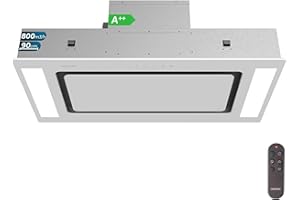 Cecotec Campana Extractora 90 Cm Integrable De Techo Bolero Flux Tir 908000 Glass White A++. Acabado Vidrio Blanco, Succión 800M3/H, Control Remoto, Filtro Carbono, Booster