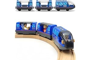 Zuoan Tren a pilas para ferrocarriles de madera, juguetes para niños de 3, 4 y 5 años, acoplamientos magnéticos, vehículo urbano con figuras (sin pista de madera)