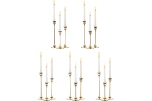 NUPTIO Juego de 5(15 Piezas) Candelabro Cónicos de Metal Dorado Latón Portavelas, Adornos de Candelabro Pieza Central Decorativos Antiguos y Modernos para Mantel de Mesa Regalo de Inauguración de la Boda