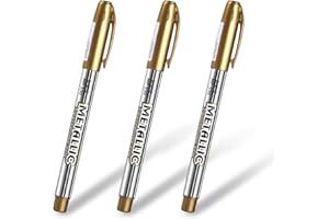 GUOUET Gold Pen Gold Metallic Marker Pens,Bling Writing Ink Pen Shiny Highlight Marker Gold Pens Glittering Permanent Gold Markers Gloss Wet Shine Effect Art Marker Pens Gold Ink for Painting Card Making (3)