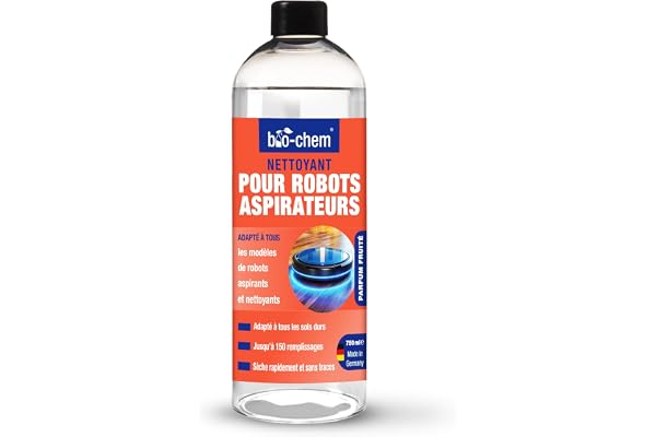 bio-chem - produit nettoyant sol pour aspirateur robot 0,75L + verre doseur - nettoyant économique et écologique pour aspirateurs et robots de toutes marques