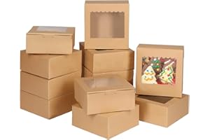 YUAENFI 12 Pezzi Scatola per Torta in Cartone, Scatola di Biscotti, Scatole per Cioccolatini, Scatola per Torte in Carta Kraft con Finestra Trasparente per Pasticceria, Biscotti, Cupcake