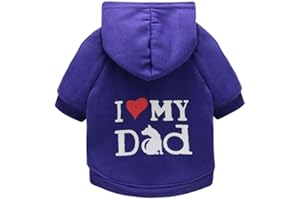 NashaFeiLi Vestiti per animali domestici, vestiti per cani I Love My Dad con cappuccio camicia per cuccioli di piccola taglia (XL, viola)