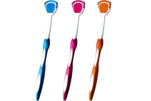 MR LION Zungenbürste, Zungenschaber, Zungenreiniger, Zungenschaberbürste, Zungenschaberreiniger, Zungenbürsten, Hilft gegen schlechten Atem, 3 Zungenschaber (Blau/Orange/Rot)