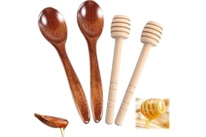 DCJWQ 4 Pcs Honey Spoons Wooden, Honey Dippers, Honey Sticks, Wooden Honey Spoon, Sturdy Wooden Spoon for Honey Easy to Clean Wooden Honey Spoon for Stirring Honey Tea Coffee and Wedding
