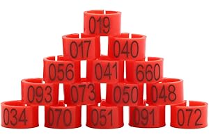 Farm & Ranch Anneaux pour pattes d’oiseaux avec numéro 001–100 de 8 mm de diamètre - Pour pigeons, poussins, perroquets, canards (Rouge)