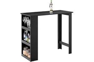 SoBuy Kitchen Breakfast Bar Table Modern Dining Table with 3-Tier Storage Shelves Tall Table for Kitchen, Living Room, or Coffee Bar Black W112 x D57 x H106 cm FWT17-II-SCH
