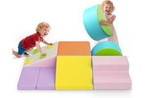 MINENICE Bloques de espuma para niños, bloques de espuma grandes, bloques de escalada para interiores, estructura de escalada para niños (túneles azules y rosas, 5 unidades)
