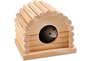 Natural Wooden Hamster House, Small Pet Hideout with Chew Toys, Gerbil Cage Decoration, 11x10x9cm