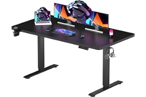 FLEXISPOT 140 x 60 cm Electric Standing Desk, Sit Stand Table Height Adjustable Desk with Backpack Hook and Memory Smart Pannel, Home Office Desk Black