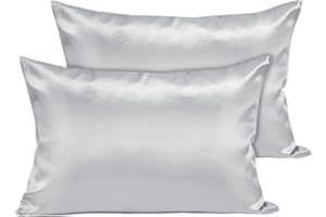 Joyhabit Satin Seiden Kissenbezug 40x60 cm, Silbergrau, 2 Stück Superweicher, Glatter und Hautschützender Kopfkissenbezug für einen Tiefen Schlaf