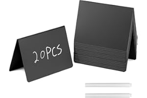 QWORK® 20 Mini Lavagna Nera con 2 Penne, Piccola Lavagnette Cancellabile per Cartellini Prezzi, Matrimoni, Feste, Ristoranti (100 x 75 mm)