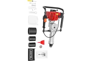 CHERIKIU 2-Takt 52CC Benzin Pfahlramme mit 55/70/100mm Hülsen, T-Pfosten Pfostentreiber Tragbarer Zaunpfahl-Ramme Hohe Beanspruchung Erdlochbohrer Pfahlramme, 45J Aufprallenergie Luftkühlung Einzylinder
