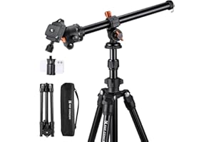 K&F CONCEPT O234A1+BH-36 Tripode Camara con Brazo Extensible 195CM, Trípode Viaje Cámara con Soporte de Teléfono, Trípode Ligero en Aluminio