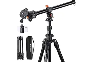 K&F CONCEPT O234A1+BH-36 Tripode Camara con Brazo Extensible 195CM, Trípode Viaje Cámara con Soporte de Teléfono, Trípode Ligero en Aluminio