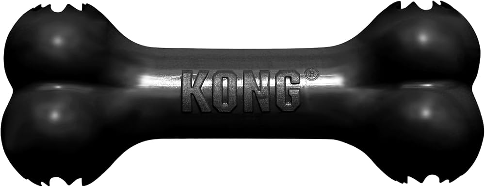 KONG – Extreme Goodie Bone – Güçlü çiğneme için sağlam kauçuk kemik, siyah – orta boy köpekler için, 1 adet (tekli paket)