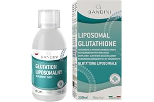 ‎BANDINI Bandini® L-Glutation Liposomalny Płyn 250 ml | Suplement diety o działaniu antyoksydacyjnym i przeciwstarzeniowym.Wysoka absorpcja glutationu | wegańskie | L-glutation wolny od GMO z miarką