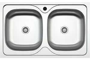 FHULLER Lavello INCASSO 2 Vasche | Acciaio Inox Prelucido | 79x50 cm Foro Scarico 3,5” | Lavello Cucina Resistente, Igienico e Facile da Pulire