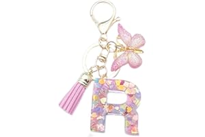 Xsclpomddy A-Z Initials Letter Keychain Pink with Tassel Butterfly Pendant for Wallet Backpack Handbags Women Girls