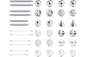 LAURITAMI 24pcs Piercing Bolas Reemplazo Acero Quirúrgico & Acrílico 5mm 14G Lengua Ombligo Pezón Industrial Barras Barbell Cuerpo Joyas