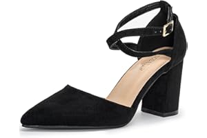 ANGBATER Womens Court Shoes High Heel Block Heel Ankle Strap Buckle Chunky Dress Sandals Wedding Shoes