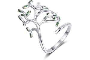 Aukmla Anillo de árbol de hoja de plata, ajustable, banda abierta, forma de anillo de rama verde, anillos de dedo para mujeres y niñas, sin talla, Plata, Cristal