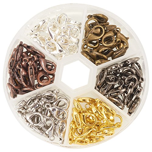 PandaHall 1 120 Feld Stück 6 Farben-Zink-Legierung Karabiner Schnallen, Nickelfrei, Gemischte Farbe, 14x8 mm, Loch: 1.2 mm; ca. 20 Stk. / Fach