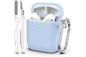 MHYALUDO Custodia per Airpods 1a/2a generazione (2016/2019),Custodia protettiva in morbido silicone per Airpods 1a/2a con LED visibile sulla parte anteriore,con kit di pulizia,Cielo blu