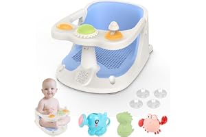 Aragallant Seggiolino da Bagno per Bambini 6 mesi+, Seggiolino Antiscivolo per Vasca da Bagno, Sedia da Bagno con Giocattoli, Seggiolino per Doccia Bambini con Ventose (Blu)