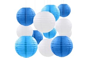 CC WONDERLAND ZONE 12pcs Blue Hanging Paper Lanterns,Round Paper Lanterns for Birthday,Baby Shower,Wedding,Party,Home Ceiling Decoration（4" 6" 8" 10" ）