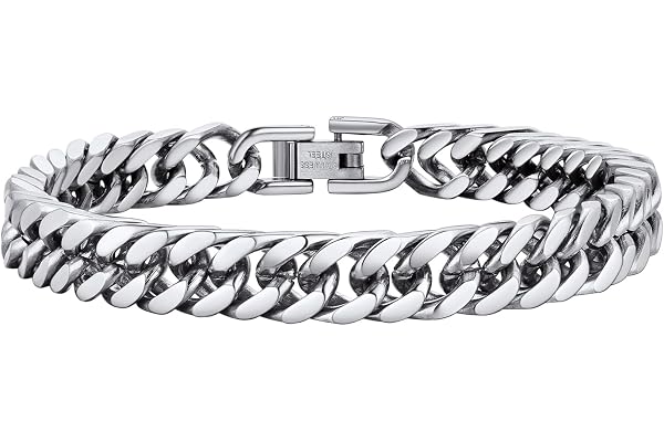 PROSTEEL Gourmette Homme Acier Inoxydable 19/21/23cm, Chaîne Bracelet Homme à Maillons Gros en Plaqué Or/Noir, Largeur de 8mm/12mm/17mm, Rapper Style Bracelet
