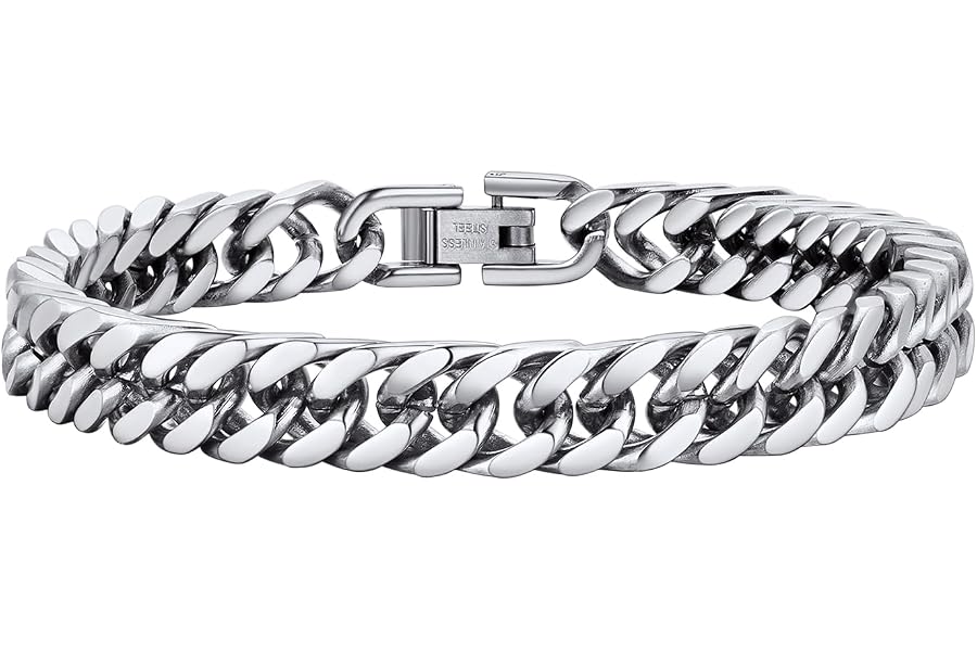 PROSTEEL Pulsera Cubana Hombre Acero Inoxidable 6/8/12/17mm Ancho | Pulseras de Cadena Cubanos Eslabones con Cierre Pleg