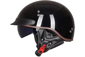 EBAYIN Open Face Helmet Half Motorbike Helmet Vintage Cruiser Chopper Scooter Pilot ECE Certified Retro Harley Motorbike Adult Crash Moped Helmet With Sun Visor for Men And Women