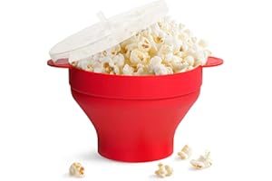 Gearmax Microwave Popcorn Popper Sturdy Convenient Handles, Silicone Popcorn Maker, Collapsible Bowl with Lid