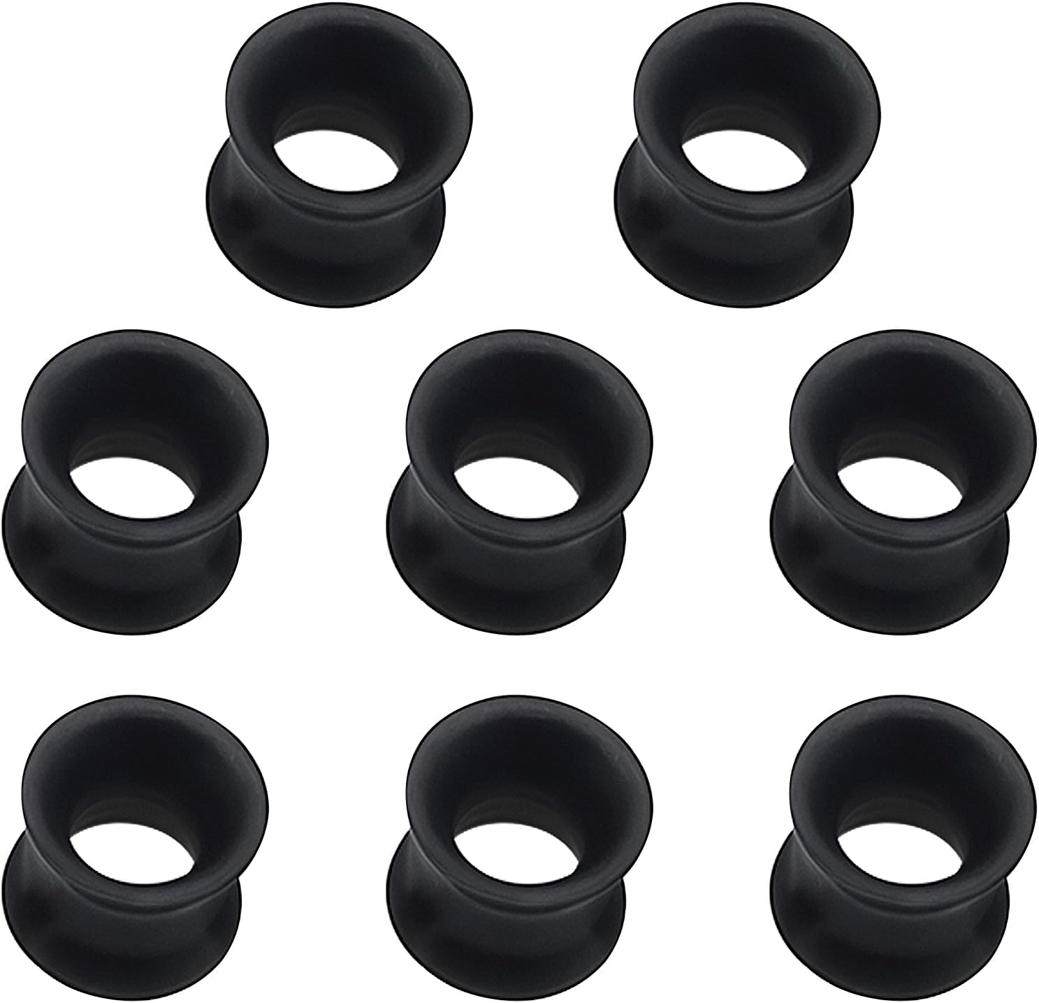 KLINNA Juego de 4 pares de dilatadores de oreja de silicona, color negro, doble acampanado, 8 mm, 10 mm, 12 mm, juego de dilatación extra suave y ligero, cómodo juego de dilatación