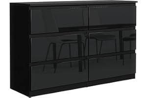 ‎MEBLE MASZTALERZ meble masztalerz Kommode 120 cm Schwarz mit Hochglanz-Fronten mit 6 Schubladen - 120 x 78,5 x 39 cm - Sideboard Wohnzimmer, Schlafzimmer - Schubladenschrank - Komodenschrank